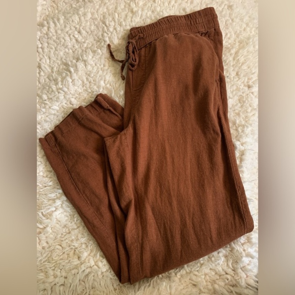 Ann Taylor Factory Copper Brown Linen Viscose Straight Leg Baggy Pants S/M
